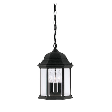 Designers Fountain Erving 3-Light Black Outdoor Hanging Lamp with Clear Glass Shade 2984-BK